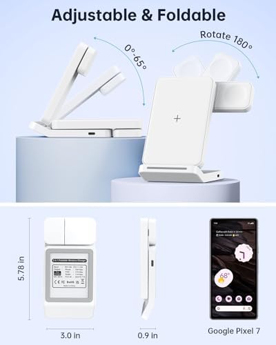 Revolutionary 3-in-1 Foldable Wireless Charger for Google Pixel Devices – Fast Charging Stand for Pixel Watch 3/2, Pixel 9 Pro/XL/9 a/8 Pro/8 a/7 Pro/7 a/6 Pro & Pixel Buds Pro 2 – Compact, Portable Design with Adapter Included – Sleek White Finish for Home or Travel – Ultimate Solution for Efficient Multi-Device Charging