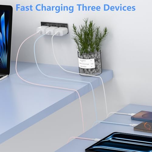 20 W USB-C Fast Charging Block Set for i Phone 16 & 15 Series – 3-Pack with 6 ft Durable Cables for Rapid Power Delivery – Perfect for i Phone, Air Pods, and i Pad – Compact, Versatile Charging Solution for On-the-Go Users