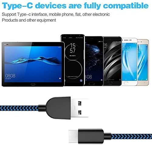 5 Pack USB-C to USB-A Fast Charging Cables (3/3/6/6/10 FT) – Premium 3 A Quick Charge Cords for Samsung Galaxy S10/S9/S8 Plus, Note 10/9/8, LG V50/V40/G8/G7 – Durable Nylon Braided Design in Modern Blue – Versatile Lengths for Ultimate Convenience and Enhanced Device Compatibility