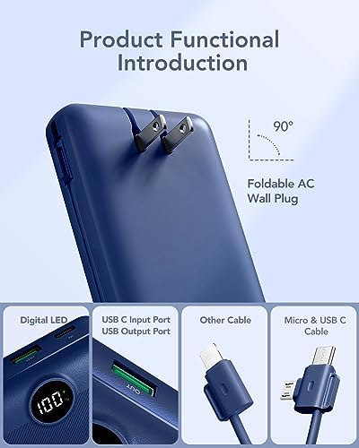 VRURC 20000 m Ah Pink Portable Charger – Fast Charging Power Bank with Built-in Wall Plug & Cables, LED Display, 4 Outputs & Dual Inputs for Effortless Travel Charging Solutions, Ideal for Busy Lifestyles and Enhanced Device Compatibility