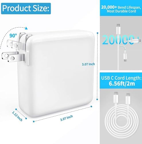Ultra-Fast 96 W USB-C Charger for Mac Book Pro & Air | Universal Compatibility with M1, M2, M3 Models | 5.9 ft Power Cable for Convenient Charging Anywhere | Intelligent PD 3.0 Technology for Optimal Device Performance | Safe, Durable, and Efficient Laptop Power Adapter with LED Indicator | Perfect for Home, Office, and On-the-Go Use | Charge Mac Book Pro 16” in Just 1 Hour 40 Minutes | Compatible with i Pad Pro, Samsung Galaxy, and More | 12-Month Warranty for Peace of Mind