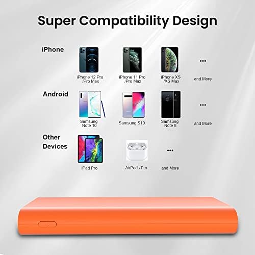 26800 m Ah High-Capacity Portable Power Bank – Dual USB & USB-C Fast Charging for i Phone 16, 15, 14, 11, 12, 13 Pro Max, i Pad, Air Pods, Samsung S22/S23, Google Pixel 6 & Android Phones – Vibrant Orange Design for On-the-Go Charging Convenience