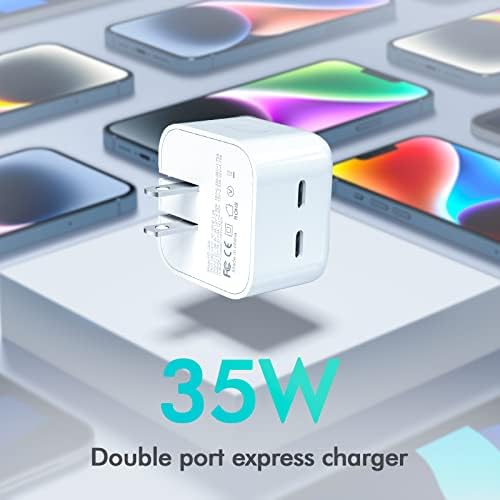 IEFUU 35 W Dual USB-C Compact Power Adapter – Fast Charging Wall Charger for i Phone 16, 15, 14, 13, 12 Pro Max, Plus, Mini & Air Pods – Lightweight Design with C to C Cable for i Pad & Enhanced USB-C Device Compatibility – Optimal Travel Charger Solution