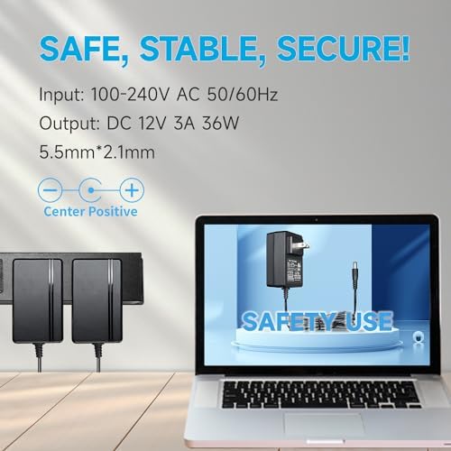Universal 12 V 3 A Power Supply Adapter – 36 W ETL Certified AC/DC Charger with 8 Interchangeable Tips for Versatile Device Compatibility – Ideal for LED Strip Lights, CCTV Cameras, Printers, and Routers with 6 ft Cord for Enhanced Flexibility and Fast Charging Solutions