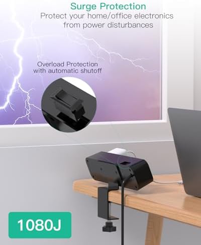Ultimate PD30 W Desk Clamp Power Strip: 5 Ft Surge Protector with 4 Outlets & 4 USB Ports (2 USB-C) for Rapid Charging – Essential Home Office Accessory Enhancing Workspace Efficiency and Safety