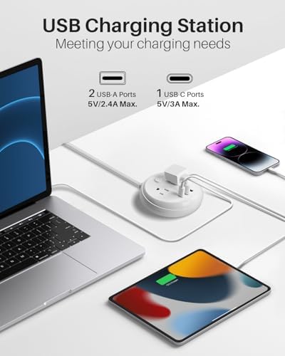 KOOSLA Compact Flat Plug Power Strip with USB C Ports – 2 AC Outlets & 3 Fast-Charging USB Ports for Ultimate Travel Convenience – 1250 W Capacity, 5 ft Cord – Ideal for Cruise Ships, Dorms, Homes, & Offices – Lightweight, Space-Saving Design for Multi-Device Charging