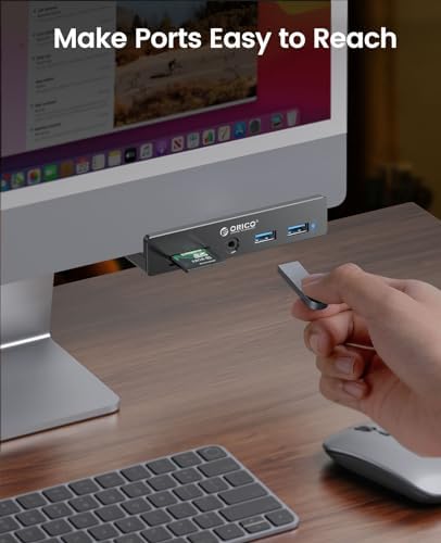 Upgrade Your Digital Experience with the ORICO USB Hub 3.0 – Stylish Aluminum Clamp Adapter Featuring Dual High-Speed USB-A Ports, 3.5 mm AUX for Superior Audio, and SD/TF Card Reader for Effortless Media Transfers, Ideal for Modern Desktops