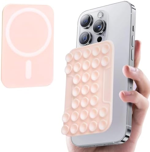 Light Pink Mag Safe Suction Mount for i Phone 12-16 Series – Hands-Free, Magnetic Silicone Phone Holder for Tik Tok & Instagram Creators, Versatile Suction Cup for Multiple Surfaces – Ideal Accessory for Content Capture and Mobile Convenience