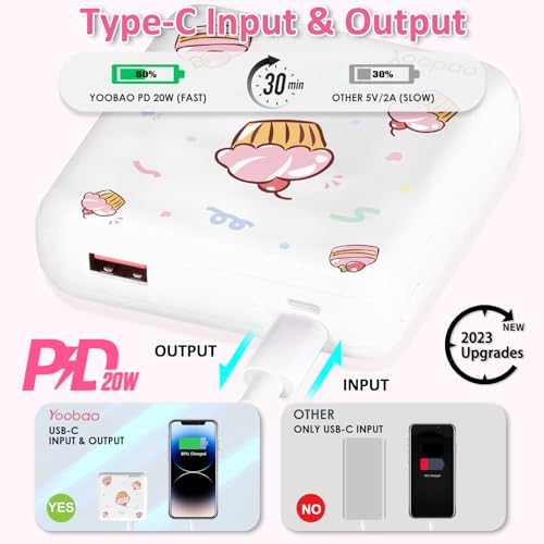 Yoobao 10,000 m Ah Cute Cake Portable Charger – PD 20 W USB-C Power Bank for Fast Charging i Phone 14/13, i Pad, Android & Samsung – Stylish Mini Battery Pack for Girls & Kids Travel – Ultimate Compatibility & Performance