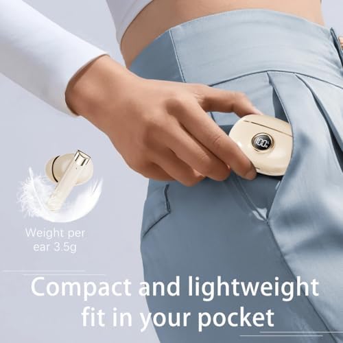 Unleash Your Music with 50-Hour Playtime Wireless Bluetooth Earbuds – IPX7 Waterproof & Noise-Cancelling Technology for Active Lifestyles | Ergonomic Chic Beige Design with Integrated Microphone & LED Battery Gauge for Effortless Connectivity and Ultimate Comfort