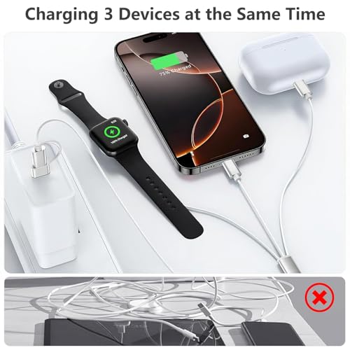 Ultimate 3-in-2 USB C Fast Charging Cable for Apple Watch & i Phone | 4 FT Multi-Device Charger for Apple Watch Ultra/Series 10-3 & i Phone 16-12, Galaxy S25 | Streamlined Power Delivery & Clutter-Free Solution for Busy Lifestyles