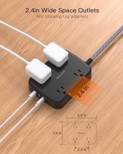 10 FT BESHON Surge Protector Power Strip with 4 Outlets & 4 USB Ports – Flat Extension Cord with 2 USB-C for Fast Charging – Space-Saving Flat Plug Design – 900 Joules Surge Protection for Home, Office & Dorm Room Essentials – Ultimate Power Management Solution