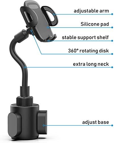 Universal Cup Phone Holder for Cars and More – Adjustable Long Neck Mount for All 4-7 Inch Smartphones – Non-Slip Cradle Compatible with i Phone, Samsung, Google – Ideal for Vehicles, Golf Carts, and Treadmills – Enhance Convenience and Safety While Driving or Exercising