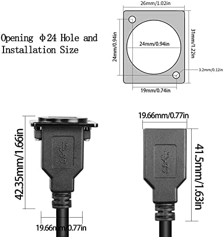 Premium QIANRENON USB 3.0 Panel Mount Adapter – High-Speed 5 Gbps Female to Female Connector for D-Panel/XLR-Panel – 25 cm Short Cable for Streamlined Installations – Durable, Versatile Data Transfer Solution for Professionals and Hobbyists
