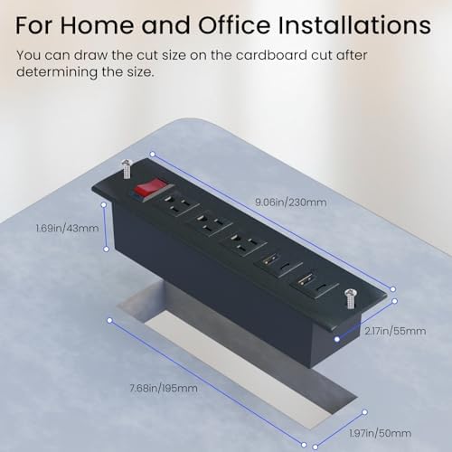 Recessed Power Strip with 15 W Wireless Charging & PD20 W USB-C Fast Charge – Sleek Flush Mount Design for Nightstands, Sofas, and Tables – Maximize Space and Efficiency with Dual Outlets and USB Ports for Ultimate Convenience