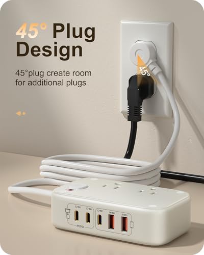 Ultimate 7-in-1 Power Strip with 65 W Ga N Technology | Flat Plug Design for Space-Saving | 3 USB-C & 2 USB-A Ports for Rapid Charging | 2500 W AC Outlet for Home, Office, College & Travel | Versatile Surge Protector for All Devices