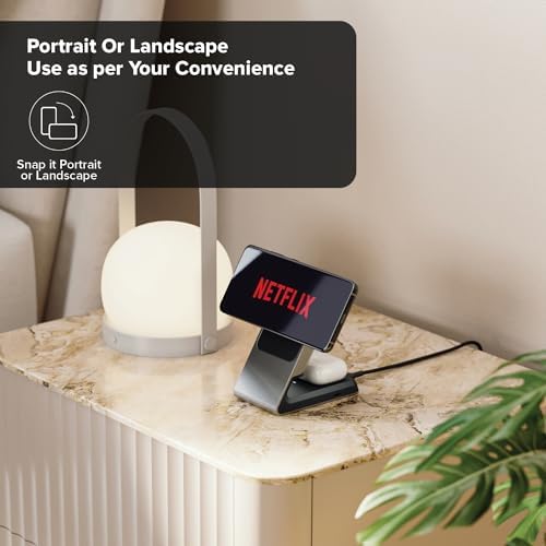 ALOGIC Matrix Magnetic Wireless Charging Dock: Rapid 15 W Power Bank for i Phone 14 Pro, 14 Plus, 13, 12 & Air Pods Pro | Seamless Mag Safe Compatibility for Effortless Dual Device Charging | Ultra-Portable Design for On-the-Go Power Solutions