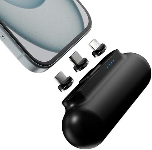 Statik Snap-N-Charge Mini Portable Charger – Sleek Black 3,000 m Ah Magnetic Power Bank with 10 W Fast Charging and 3-in-1 Universal Tips for i Phone, USB-C, and Micro USB Devices – Travel-Friendly Compact Design for Effortless On-the-Go Power