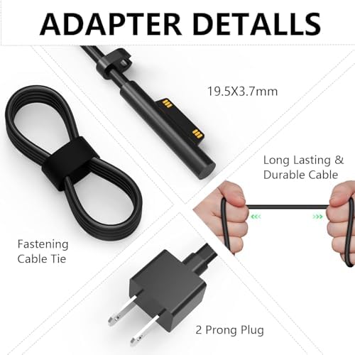 Premium 65 W Microsoft Surface Charger Replacement – Fast Charging AC Adapter for Surface Pro 3-9, Surface Laptop 1-5, Surface Go 1-3, and Surface Book 1-3 – Lightweight, Durable Power Supply for Enhanced Productivity and Seamless Performance