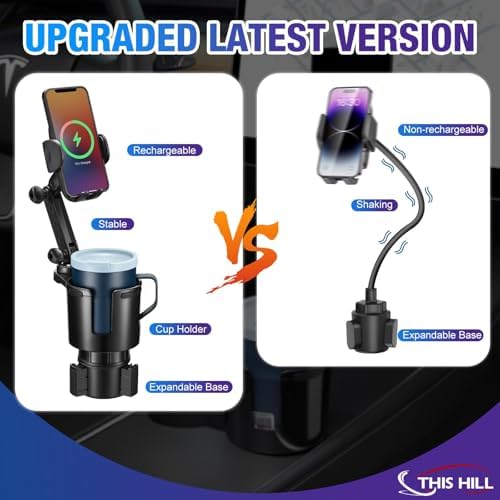 Ultimate 15 W Fast Charging Cup Holder Phone Mount with Auto-Clamping Technology – Adjustable Base for All Smartphones, 360° Rotation for Optimal Viewing, Complete with Car Adapter for Enhanced Portability and Connectivity