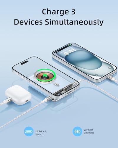 Transparent Magnetic Power Bank 10,000 m Ah – 20 W Fast Charger with Enhanced Grip for i Phone 12-16 Series – Dual USB-C Ports for Multi-Device Charging – Sleek, Travel-Friendly Design for All-Day Power – Reliable Safety Features & Aesthetic Appeal for Modern Users