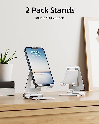 Nulaxy 2 Pack Dual Folding Cell Phone Stand, Fully Adjustable Foldable Desktop Phone Holder Cradle Dock Compatible with Phone 16 15 14 13 12 Pro Xs Xs Max Xr X 8, All Phones, Black & Silver – Enhanced Compatibility and Speed
