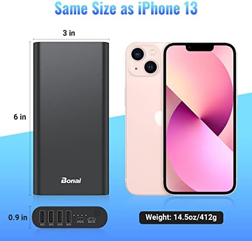 Ultimate BONAI 20000 m Ah Portable Power Bank – Sleek Aluminum Polymer Charger with 4 USB Outputs & Dual Input for Rapid Recharging – Ideal for Camping, Travel, and Daily Use – Universal Compatibility with i Phone, i Pad, Smartphones, and Tablets – Stay Charged Anywhere