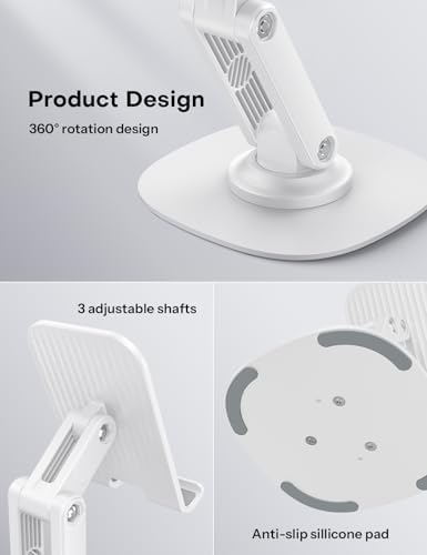 OMOTON Cell Phone Stand for Desk, 2 Pack Adjustable Foldable Phone Holder, 360 Swivel Mobile Stand Fit for iPhone 15 14 13 12 11 Pro Max and All Smart Phones, White & White – Enhanced Compatibility and Speed