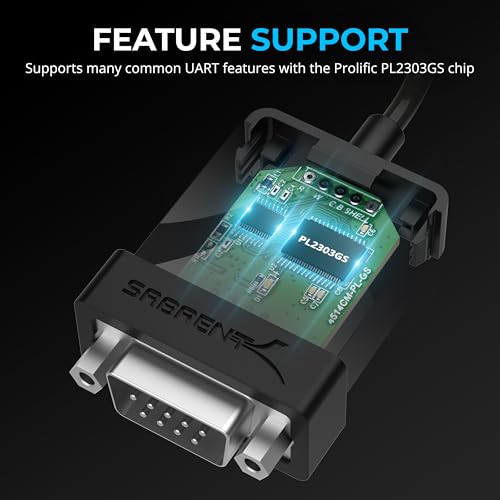 SABRENT USB-C to DB9 Serial RS-232 Adapter Cable (3 FT) – High-Speed Prolific PL2303 Chipset for Seamless POS, Modem, GPS, and Industrial Device Connectivity – Versatile USB 2.0 Solution for Legacy Device Integration with 1 bps to 12 Mbps Baud Rate – Durable, Portable, and Easy to Use