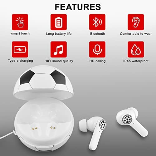 Premium Bluetooth Wireless Earbuds with Touch Control, IPX5 Waterproof Design, Long-Lasting Battery Life, and Wireless Charging Case – Elevate Your Audio Experience with Football Mode for Gamers and Seamless Device Compatibility