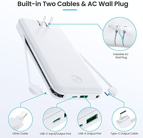 Ultra-Slim 13800 m Ah Portable Charger with Built-in Cables & AC Plug – Multi-Device USB-C Power Bank with 4 Outputs & LCD Display for i Phone, Samsung, and Android – Effortless Charging on the Go
