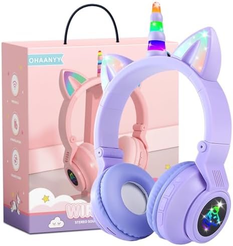 Magical Pink Unicorn Wireless Headphones for Kids – Foldable Over-Ear Design with Built-In Microphone, Volume Limiting for Hearing Safety & Universal Compatibility – Ideal Gift for Unicorn Enthusiasts on Birthdays or Holidays