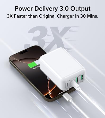 Elevate Your Charging Game with the 2 Pack Flat USB C Charger Block – 40 W Fast Charge Hub for i Phone 12-16, i Pad & Samsung Devices, Featuring 4 Ports for Simultaneous Power Delivery & Quick Charge, Sleek Light Blue Travel-Friendly Design Ideal for Home & On-the-Go Use