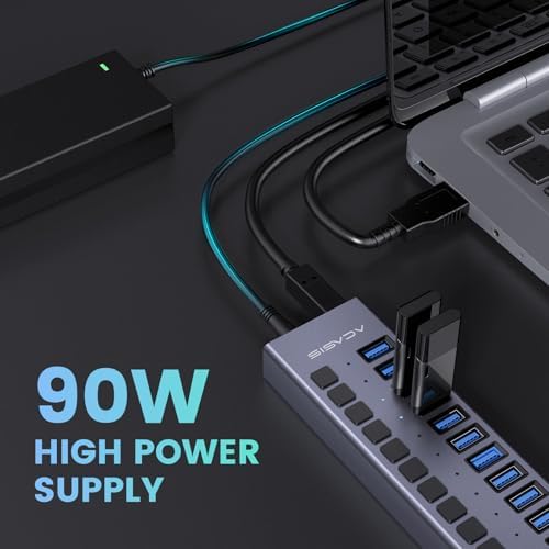 Unleash Your Productivity with the ACASIS 10-Port USB C Hub – Ultra-Fast 10 Gbps Data Transfer, 60 W Power Adapter, Individual Port Control, and Stylish Aluminum Build for Seamless Multi-Device Connectivity in Any Professional Environment