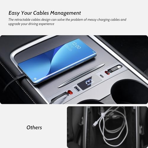 Revolutionize Your Tesla with the Dual USB C Charging Hub for Model 3/Y (2024-2021) – 27 W Fast Charger for i Phone 15 and USB C Devices, Retractable Design for Effortless Storage, Sleek Silver Gray Finish, Essential Accessory for Modern Tesla Owners