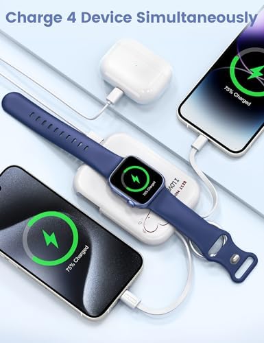 Compact RORRY 5000 m Ah Portable Charger Power Bank with Integrated Cables – Sleek Keychain Battery Pack for i Phone 16/15/14/13/12 and Apple Watch Ultra Series, Ultimate Travel Companion with Fast Charging and Modern Design