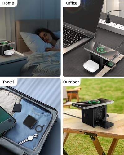 All-in-One Wireless Charging Station for Apple Devices – Portable 3-in-1 Fast Charger with 3 USB Ports for i Phone 16 Pro Max, 15 & More – Sleek Black Nightstand Dock for Effortless Device Management and Enhanced Compatibility