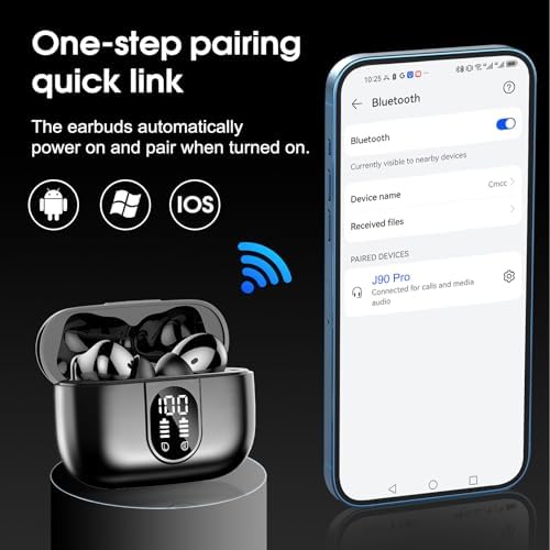 Premium Wireless Earbuds with Bluetooth 5.3 – Hi-Fi Stereo Sound, 40-Hour Playtime, IP7 Waterproof Sports Earphones with LED Battery Display – Perfect for Android & i OS Users – Ultimate Comfort & Durability for Active Lifestyles