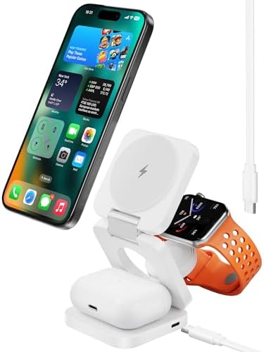 Antank 3-in-1 Magnetic Wireless Charging Station for Apple Devices – Compact Foldable Charger for i Phone 16/15/14/13/12, Air Pods Pro/2/3, and Apple Watch Series Ultra/SE/9/8/7/6/5/4/3/2/1 – Fast Charging, Enhanced Compatibility, Ideal for Travel and Home Use