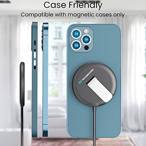 Elevate Your Charging Experience: Techsmarter Magnetic Fast Charging Pad with Kickstand for i Phone 12, 13, 14 – USB-C Wireless Charger with Integrated 5 ft Cable for Speed and Versatility