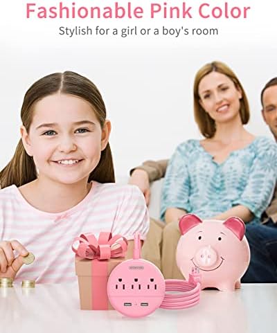 Stylish 25 ft Rose Pink Extension Cord by NTONPOWER – Flat Plug Power Strip with 3 AC Outlets & 2 USB Ports, Versatile Wall Mount Charging Station for Home, Dorm, or Office – ETL Certified for Enhanced Safety and Performance