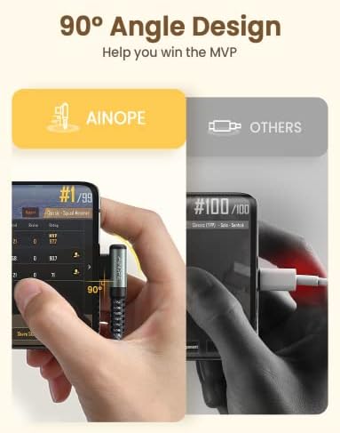 Revolutionize Your Charging with AINOPE 60 W USB C Cable 2-Pack – 10 ft Durable Nylon Braided Right Angle Type C Charger for i Phone 16 Pro Max, Samsung S24, and i Pad Pro – Fast Charging, Enhanced Compatibility, and Long-Lasting Performance