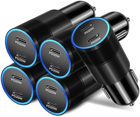 Power Up Anywhere: Bangfun 40 W Dual Port USB C Car Charger – 5 Pack – PD 3.0 Rapid Charging Adapter for i Phone 15/14/13/12 Pro Max & Samsung S24/S23 – Compact Cigarette Lighter Charger for On-the-Go Convenience – Enhanced Dual Device Compatibility and Safety Features
