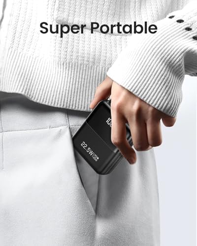 Compact 10,000 m Ah Portable Charger with Built-In Cable – Fast Charging Mini Power Bank for i Phone, Samsung, and Android Devices – Smart LED Display for Battery Monitoring – Ultimate Travel Companion for On-the-Go Power Solutions