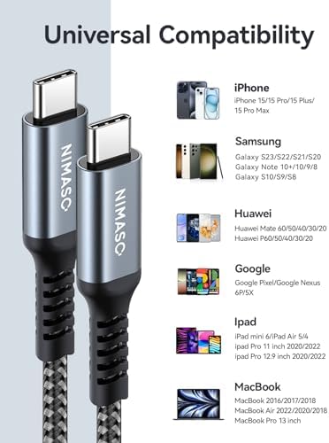 NIMASO Ultimate USB C to C Cable 4 Pack – Versatile Charging Solutions with 10 ft, 6.6 ft, 3.3 ft, and 1 ft Lengths for i Phone 15, i Pad Pro, Mac Book, Samsung Galaxy S23, and Nintendo Switch – Fast Charging & High-Speed Data Transfer for Seamless Device Connectivity