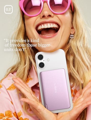 LISEN 0.3″ Ultra Slim Magnetic Power Bank – 5000 m Ah Fast Charger with 18 W Output, Premium T5 Alloy Construction, Safe Lithium Battery, Stylish Pink Design, Perfect for Mag Safe i Phone 16/15/14/13/12 Models, Enhanced Durability and Compatibility