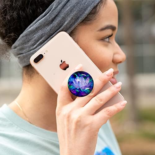 Magnetic Expandable Collapsible Phone Grip & Stand – Stunning Clear Glitter Purple Lotus Flower Design for Enhanced Smartphone Compatibility – Versatile, Lightweight, and Secure Mobile Accessory for Hands-Free Use and Everyday Convenience