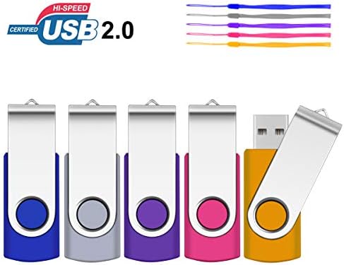 Vibrant 64 GB USB Flash Drive Pack – 5 Colorful Metal Swivel Thumb Drives with LED Indicator & Lanyards for Easy Portability – Ideal for Students & Professionals Seeking Reliable Data Storage Solutions