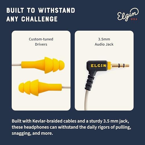 Elgin Ruckus+ OSHA Compliant Earplug Earbuds – 25 d B Noise Reduction Wired Headphones with Built-in Mic for Clear Communication – Sweatproof Design for Construction & Industrial Use – Enhanced Device Compatibility for Seamless Connectivity and Comfort