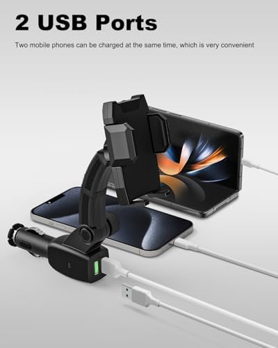 Cigarette Lighter Dual USB Fast Charging Phone Mount – 360° Adjustable Arm Car Holder for All Smartphones, Seamlessly Connect and Navigate with Enhanced Compatibility for i Phone 16/15/14/13/12/11 & Android Devices – Ultimate Road Convenience and Safety
